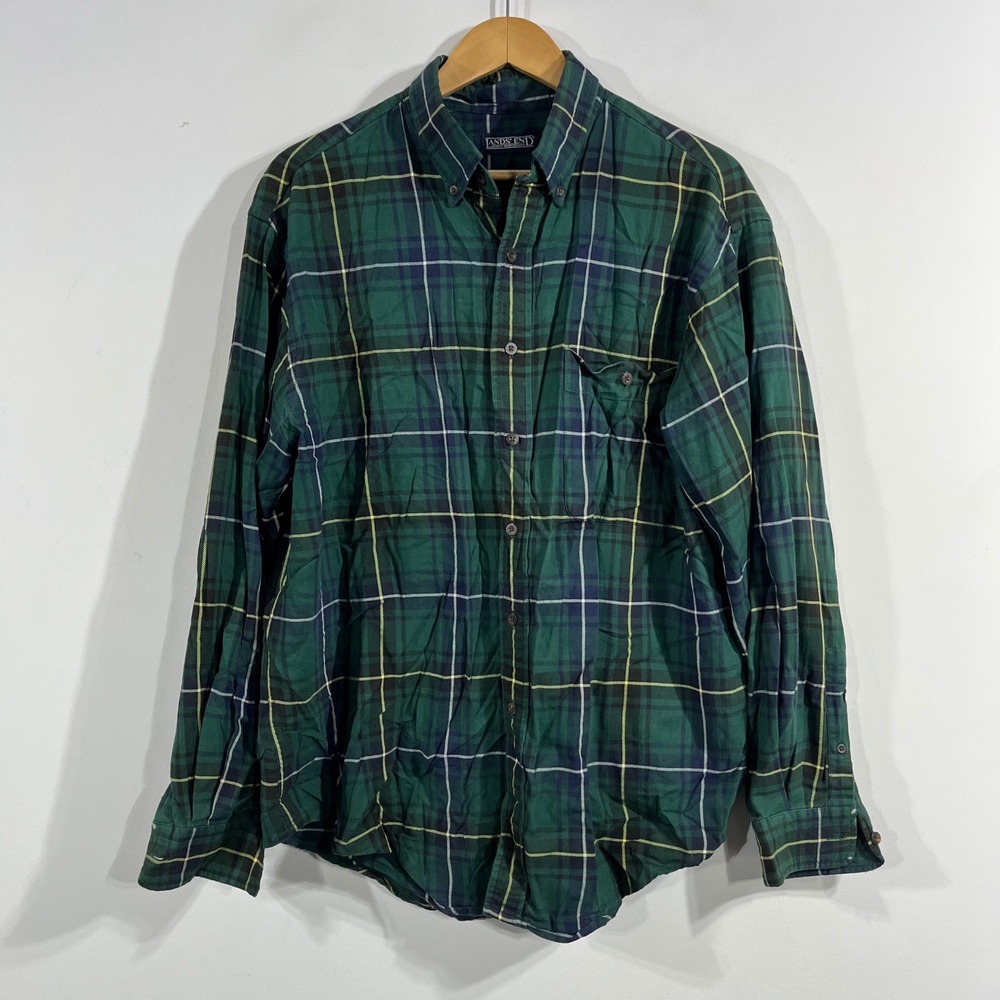 Lands End VTG 90s Heritage Preppy Plaid Flannel Button Down Shirt Mens Large